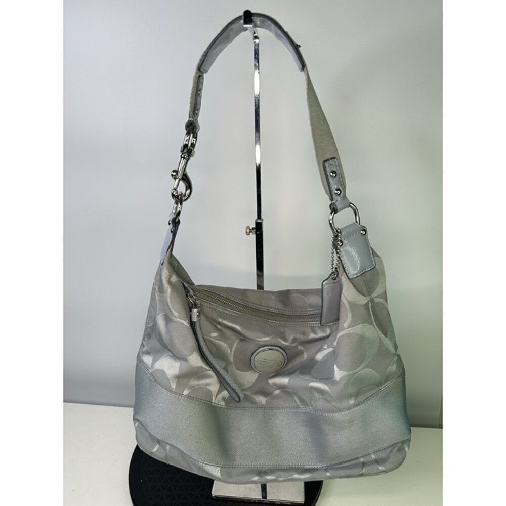 Coach F17434 Enamel Leather Canvas Signature Shoulder Bag Used